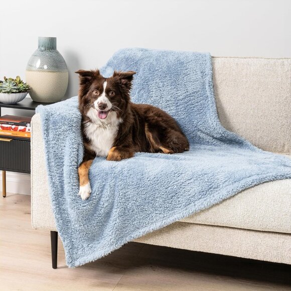Dog Blanket for Small Medium Dogs Blue, Fluffy Soft Puppy Blanket, Sherpa Fleece - Picture 4 of 8
